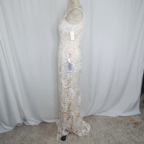 Dress the Population Lace Dress Medium White Maxi Sequin - Picture 6 of 11